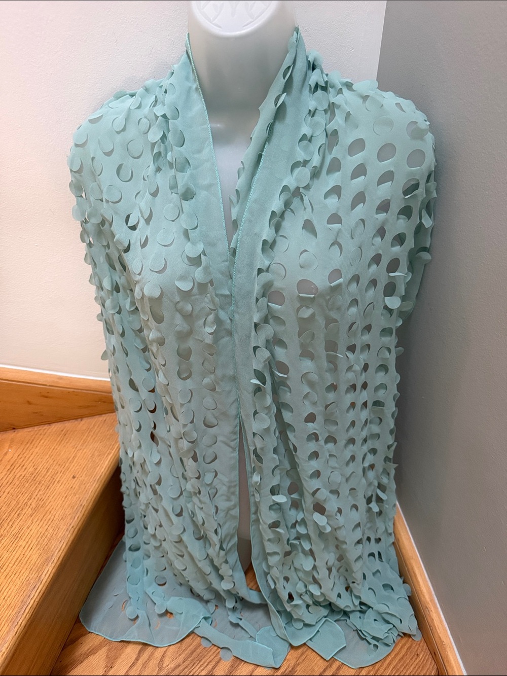 NWOT G Seafoam Green Cutout Circle Laser Cut Lightweight Scarf Wrap